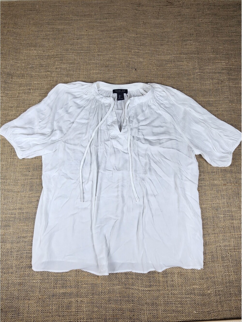 Rachel Zoe White Short Sleeve Peasant Blouse Size L
